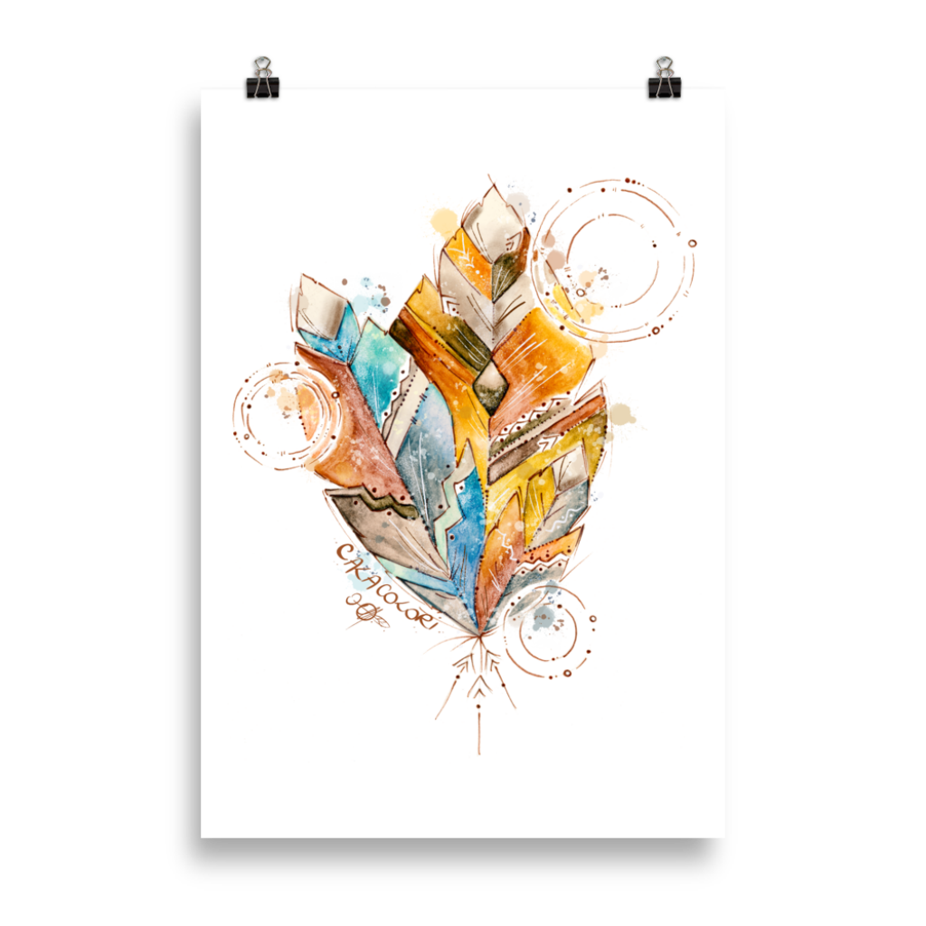 Plumes Ocres et Bleus - Poster