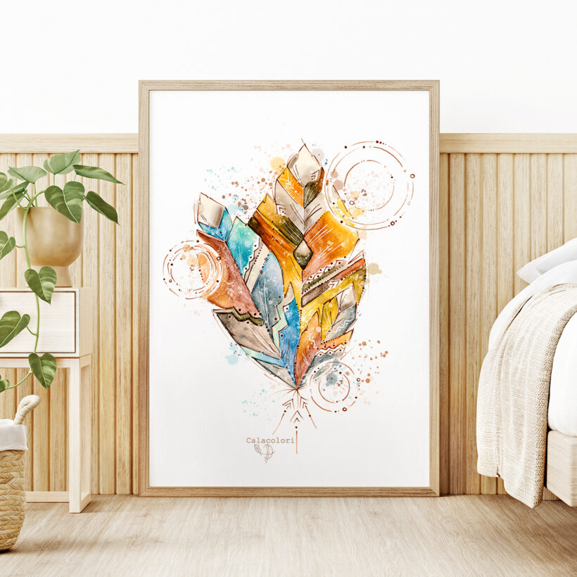 Plumes ocres et bleues - poster Plumes ocres et bleues - poster