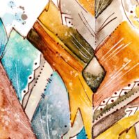 Plumes Ocres et Bleus - Poster - Zoom Plumes Ocres et Bleues – Poster