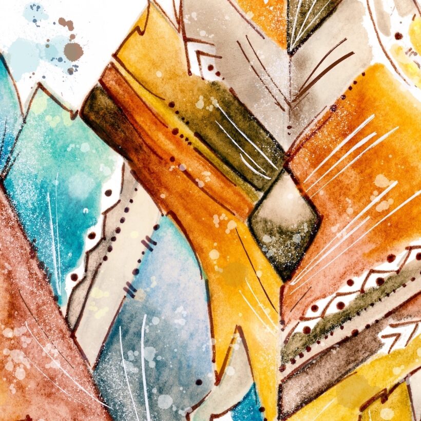 Plumes Ocres et Bleus - Poster - Zoom Plumes Ocres et Bleues – Poster