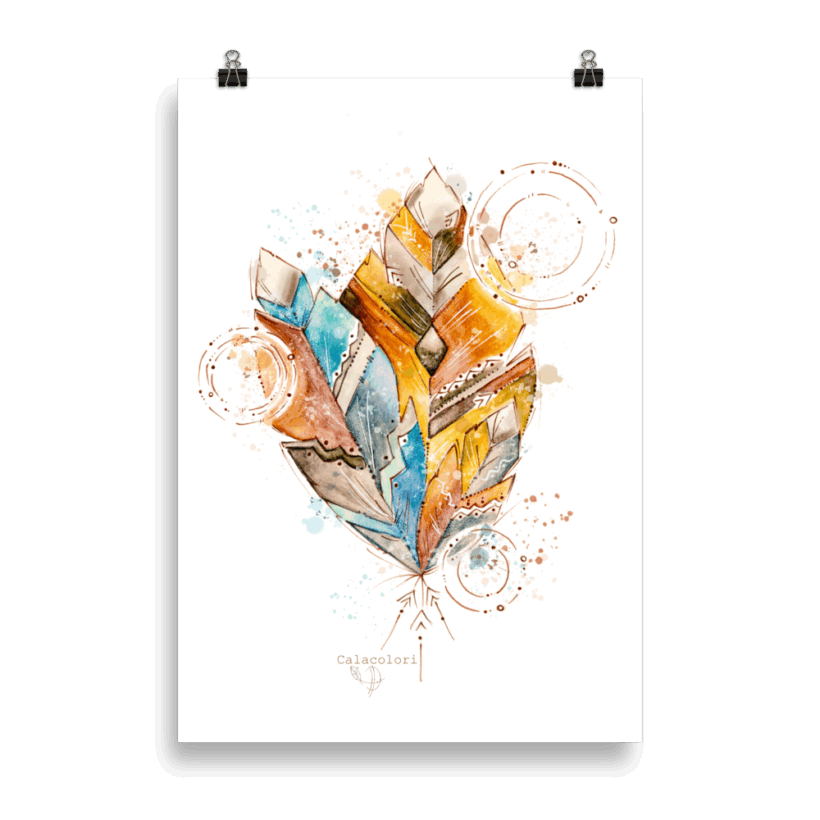 Plumes Ocres et Bleues - Poster Plumes Ocres et Bleues - Poster